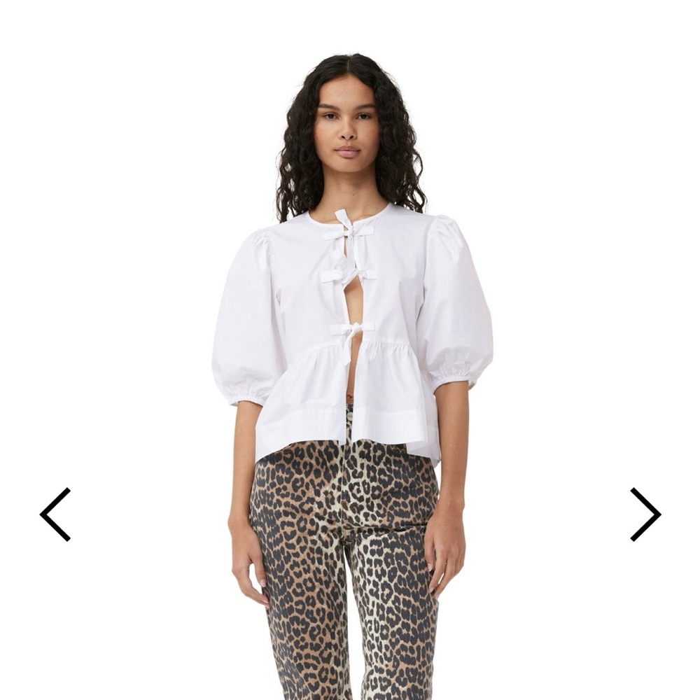 GANNI Cotton Poplin Peplum Tie Blouse